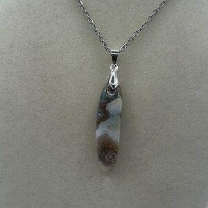 Long Thin Ocean Jasper Pendant on Stainless Steel Chain